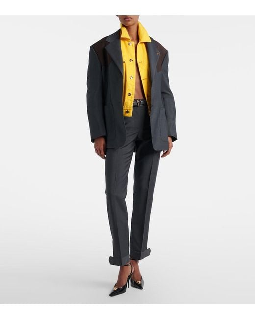 Versace Blue Wool And Mohair Tapered Pants