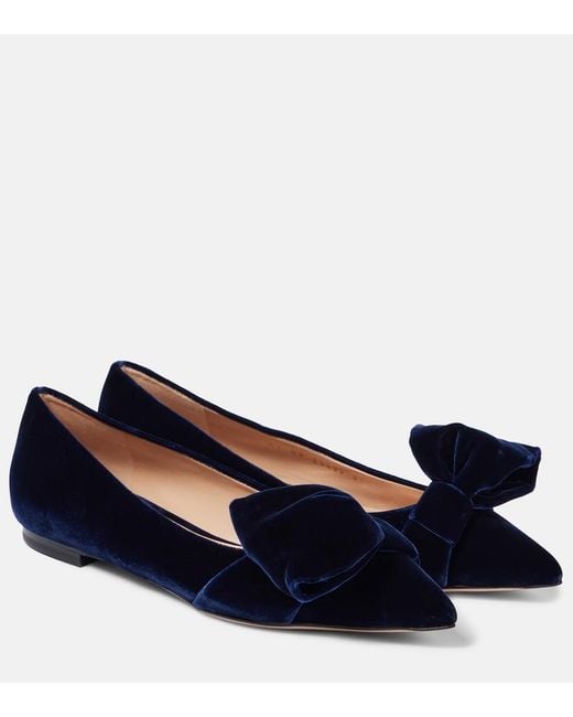 Gianvito Rossi Blue Bow-Detail Velvet Ballet Flats