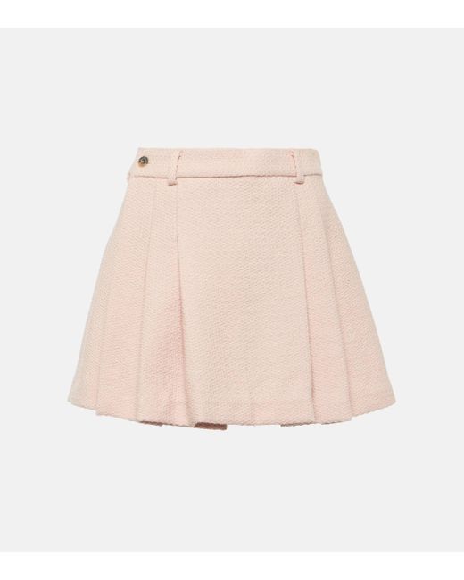 The Mannei Natural Bran Pleated Wool-blend Miniskirt