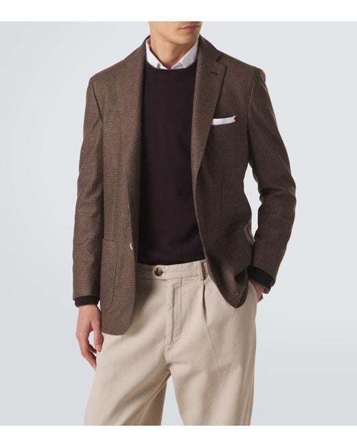Kiton Brown Prince Of Wales Check Virgin Wool Blazer for men