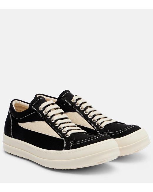 Rick Owens Black Drkshdw Vintage Suede-Trimmed Canvas Sneakers