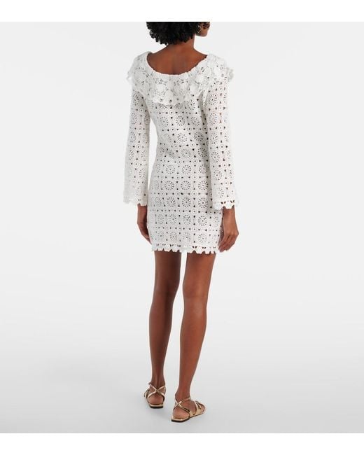 Rixo White Envalira Cotton Crochet Minidress
