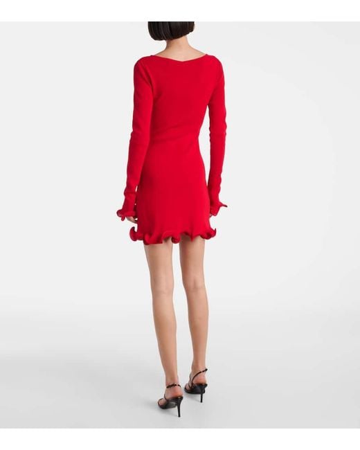 SAME Red Ruffled Knitted Minidress
