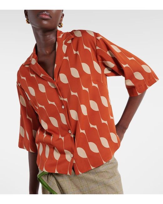 Dries Van Noten Orange Bedrucktes Hemd aus einem Seidengemisch