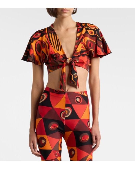 Emilio Pucci Red Kwango Jersey Satin Crop Top