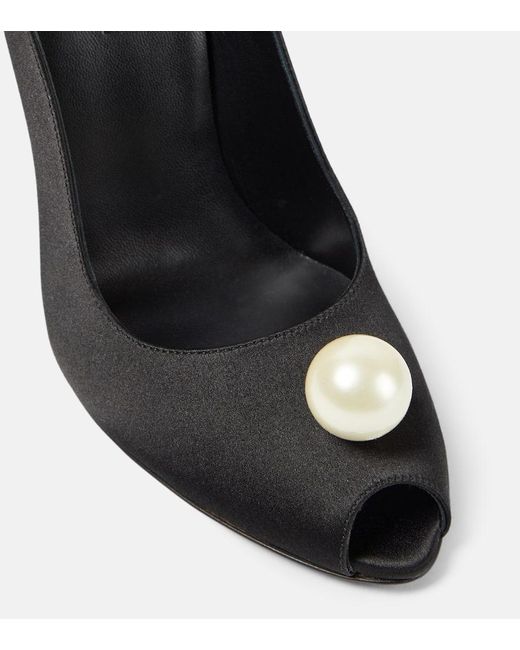 Magda Butrym Black Embellished Satin Peep-toe Pumps