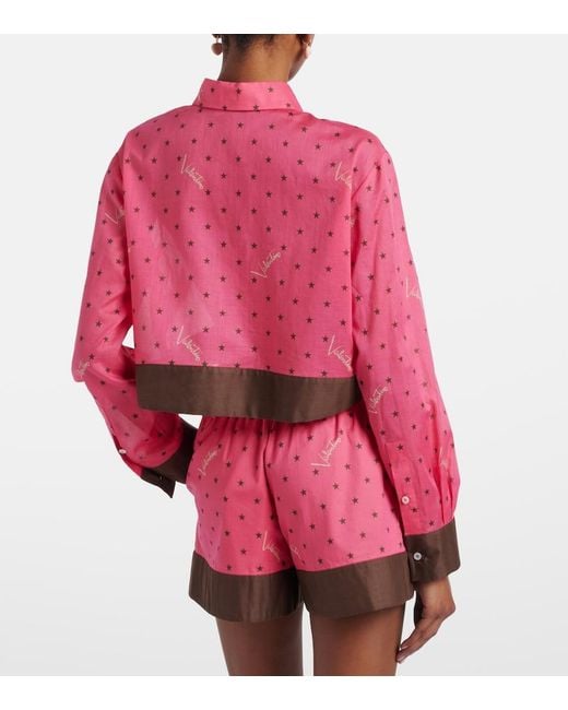 Valentino Red Cropped Printed Cotton Shirt