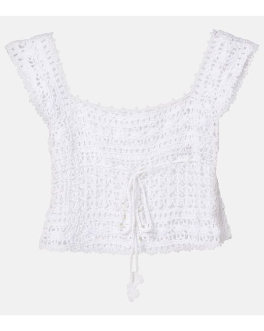 Anna Kosturova White Deauville Crochet Cotton Crop Top