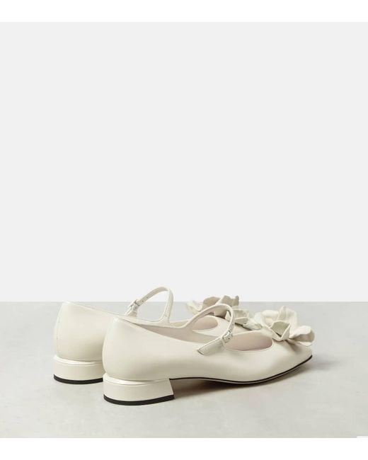 Jimmy Choo White Embellished Leather Ballet Flats