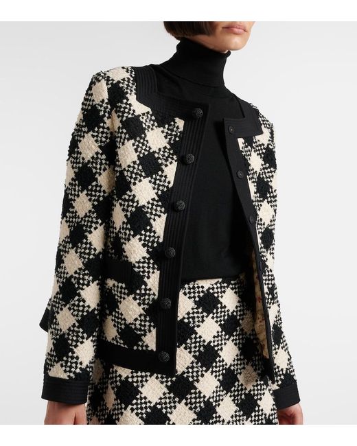 Valentino Black Checked Ruffled Tweed Jacket