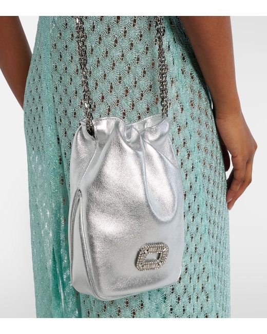 Roger Vivier Pilgrim Nano Metallic Leather Bucket Bag