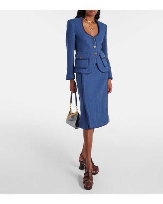 Etro Blue Wool-Blend Pencil Skirt