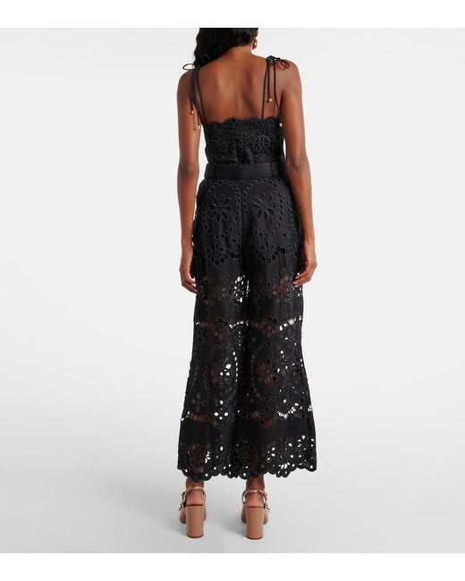 Zimmermann Black Pop Embroidered Linen Wide-Leg Pants