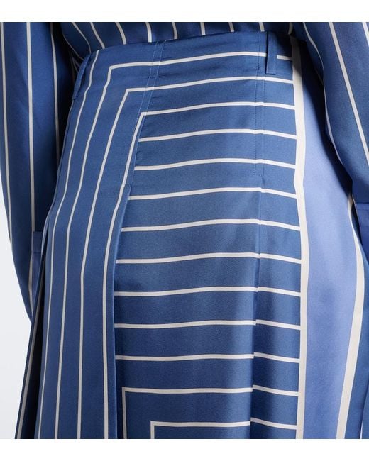 Tod's Blue Striped Silk Midi Skirt