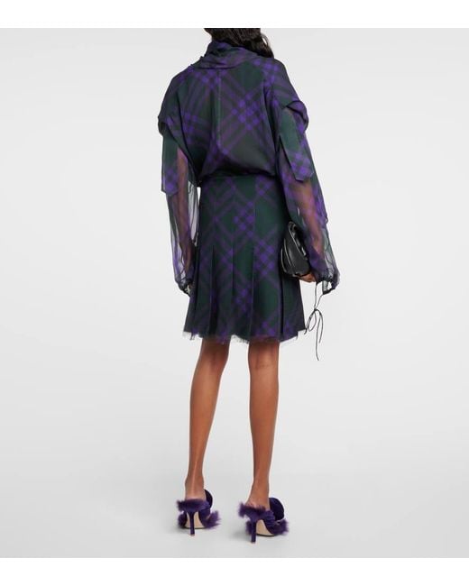 Mini-Jupe En Soie A Carreaux Burberry en coloris Blue