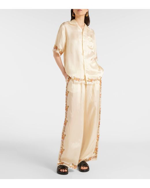 Marni Natural Printed Satin Straight Pants