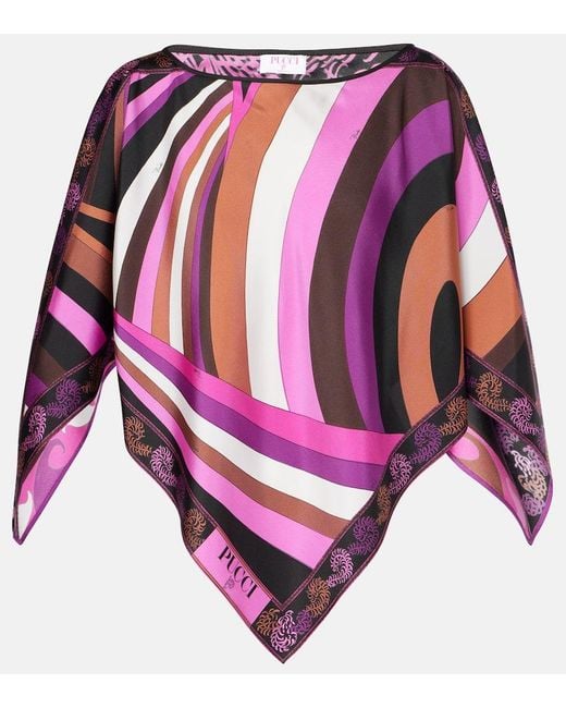 Emilio Pucci Pink Iride Printed Silk Twill Top