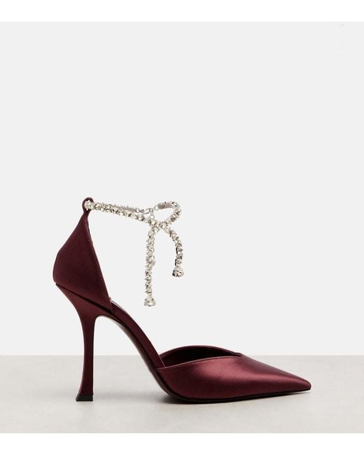 Jimmy Choo Red Stevie 100 Embellished Satin Pumps