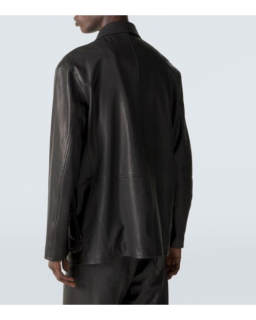 Auralee Black Leather Blouson Jacket for men