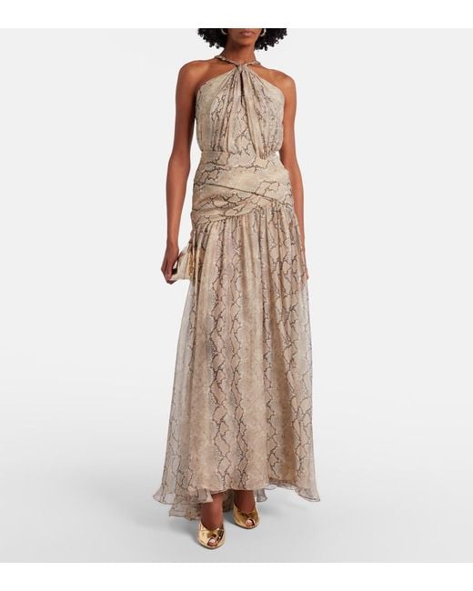 Elie Saab Natural Snake-Print Silk Chiffon Maxi Skirt
