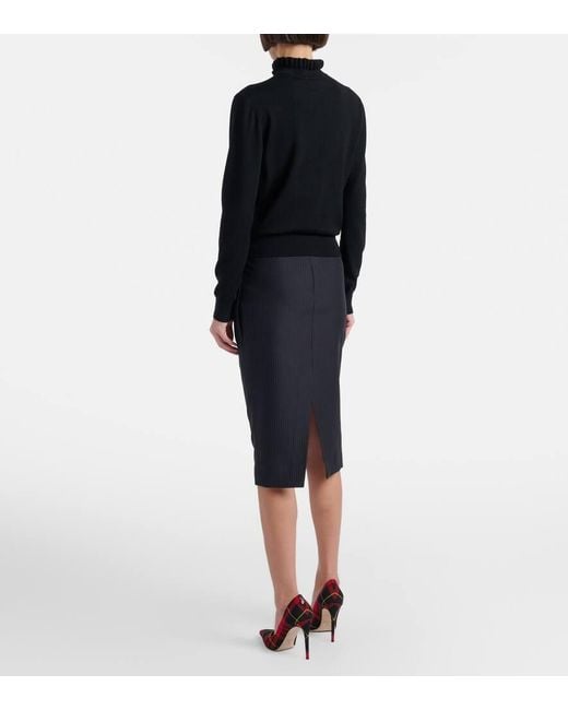 Alexander McQueen Black Chalk Stripe Wool And Mohair Pencil Skirt