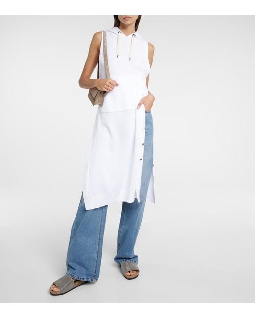 Brunello Cucinelli White Ivory Midi Dress Cotton, Brass, Ecobrass