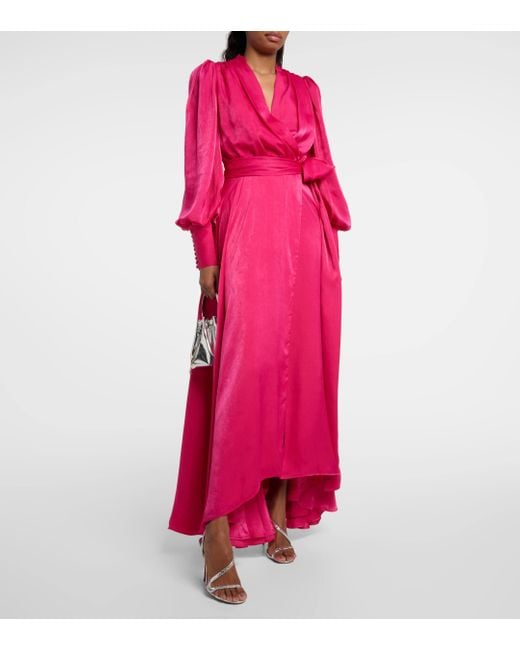 Robe portefeuille Stila en satin Costarellos en coloris Pink
