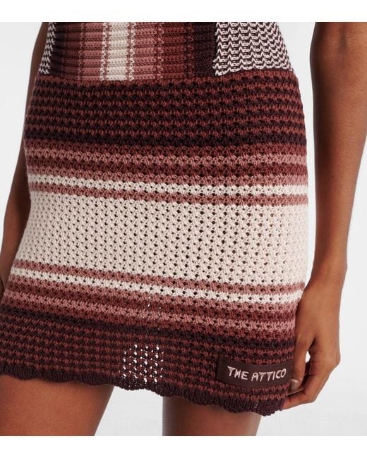 The Attico Red Crochet Striped Cotton Minidress