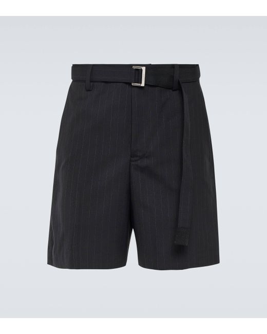 Sacai Black Chalk Stripe Wool-blend Shorts for men