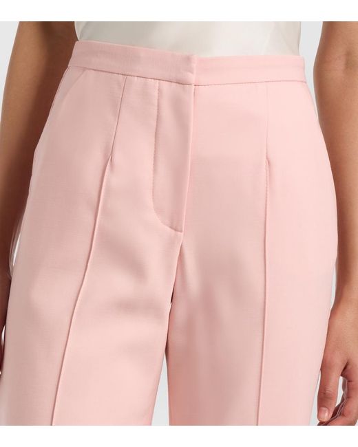 Costarellos Pink Pleated Wool-Blend Wide-Leg Pants