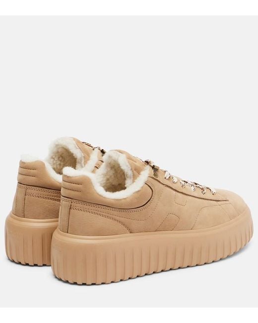 Hogan Natural H-Stripes Shearling-Lined Suede Sneakers