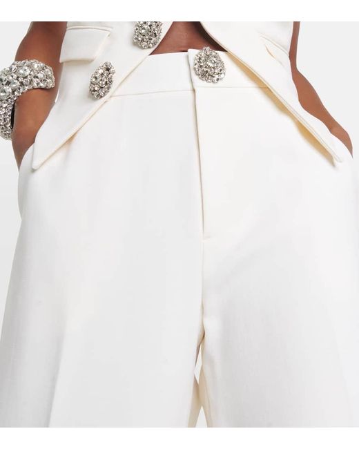 Area White Embellished Cutout Wool Flared Pants