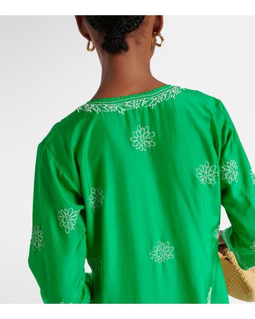 Juliet Dunn Green Embroidered Silk Kaftan