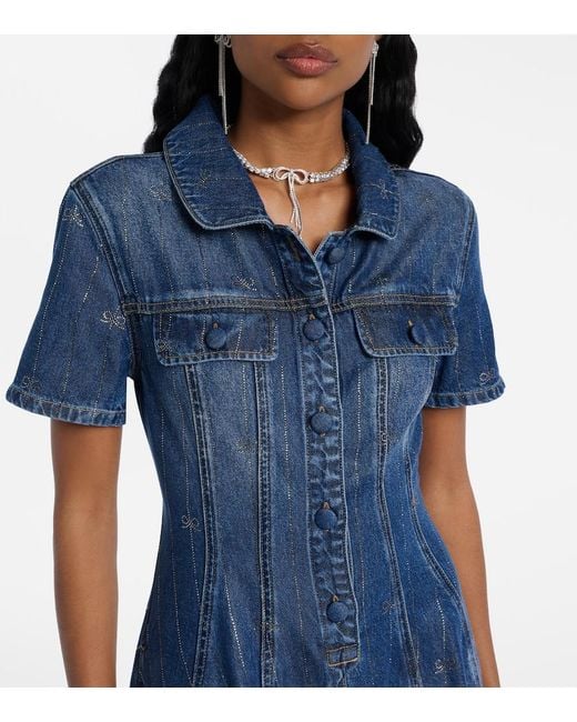 Self-Portrait Blue Embellished Pleated Denim Minidress