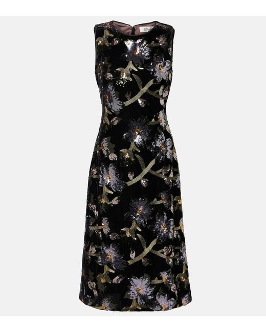 Diane von Furstenberg Black Coral Sequined Floral Midi Dress