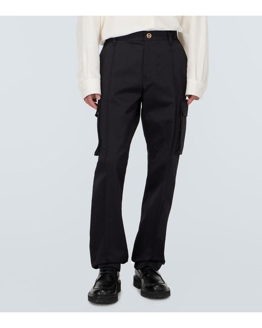 Versace Black Cotton Gabardine Cargo Pants for men