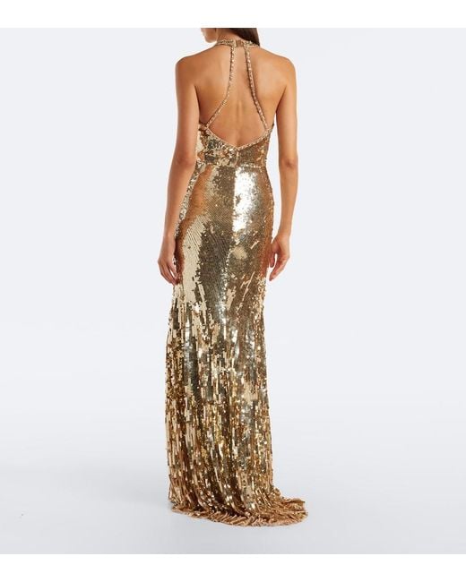 Jenny Packham Metallic Lisette Embellished Gathered Gown