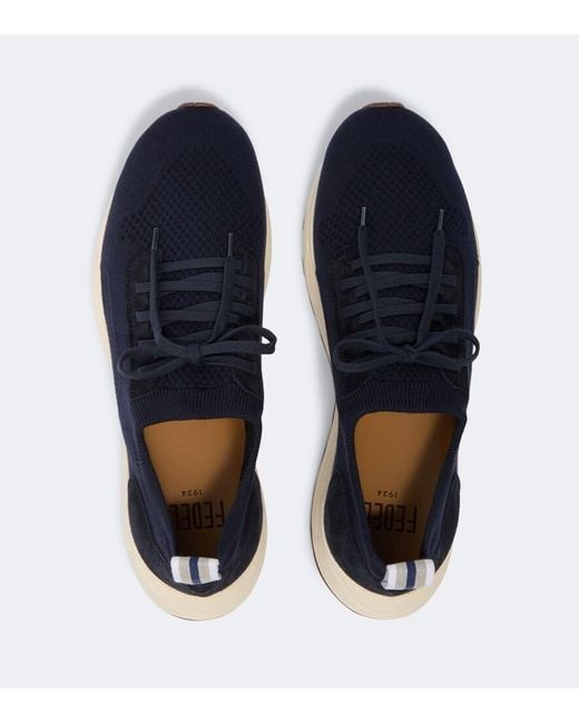 Fedeli Blue Knitted Suede-Trimmed Sneakers for men