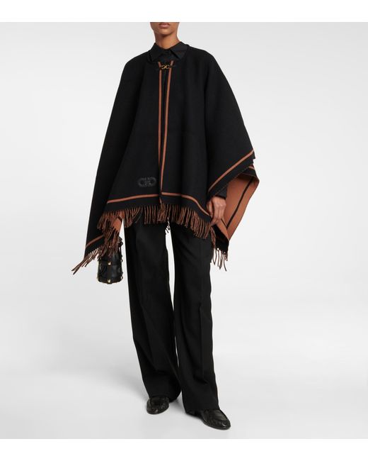 Ferragamo Gancini Wool And Cashmere Cape in Black | Lyst
