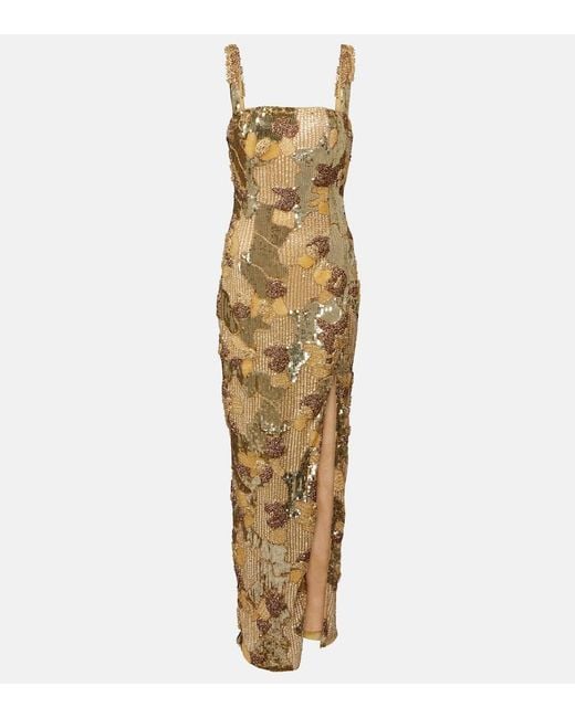 Rachel Gilbert Metallic Elyse Beaded Gown