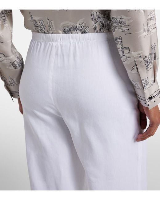 Max Mara White Destino Linen-Blend Wide-Leg Pants