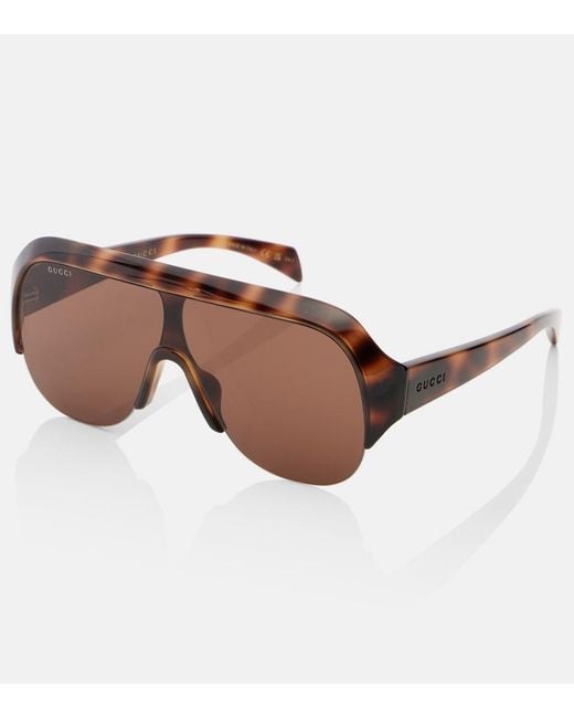 Gucci Brown Lettering Shield Sunglasses