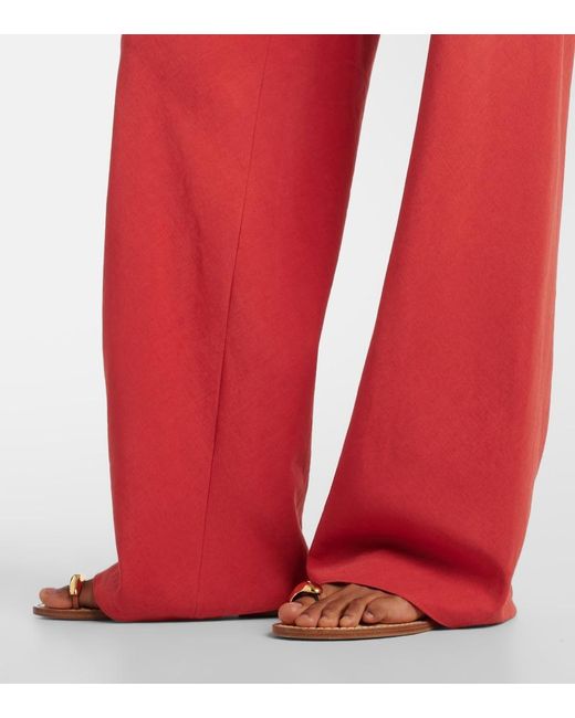 Vince Red Cotton And Linen-Blend Wide-Leg Pants