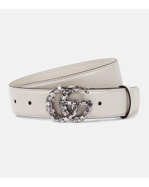 Gucci White GG Marmont Embellished Leather Belt