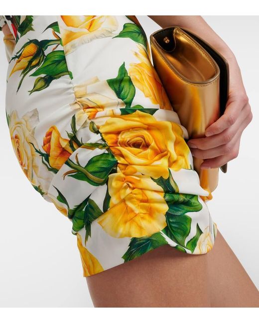 Minigonna in misto seta con stampa di Dolce & Gabbana in Yellow