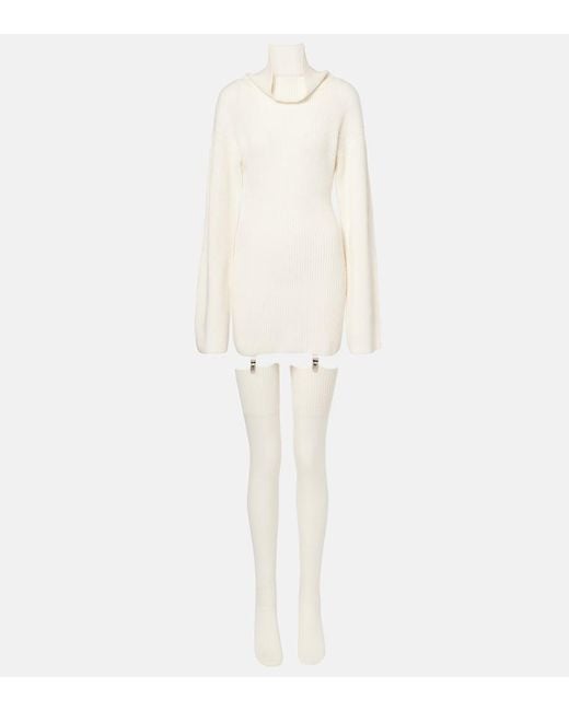 AYA MUSE White Cursa Cashmere Sweater Dress And Socks