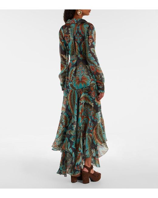 Etro Green Paisley Fringed Silk Gown