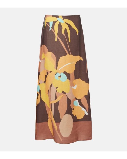 Faithfull The Brand Orange Martina Floral Linen Maxi Skirt