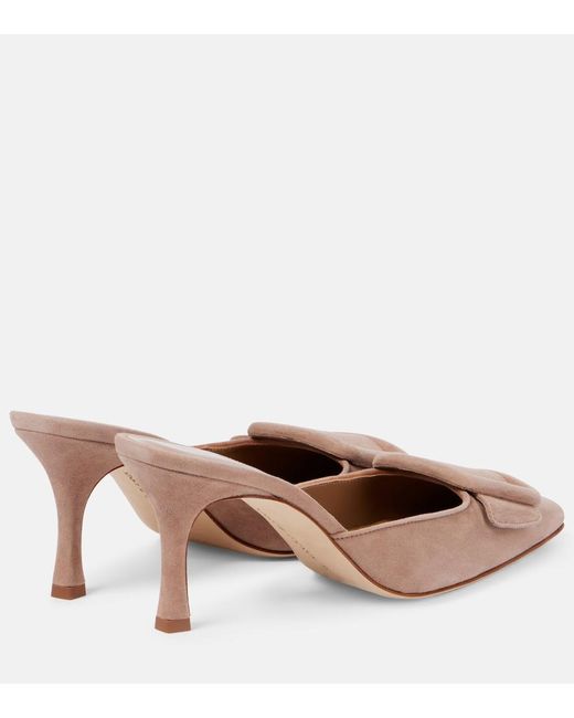 Manolo Blahnik Natural Maysale 70 Suede Mules