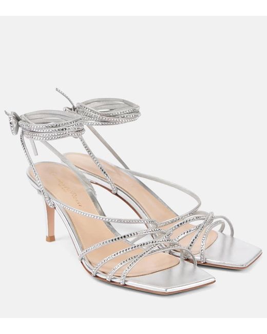 Gianvito Rossi White 70 Embellished Metallic Leather Sandals